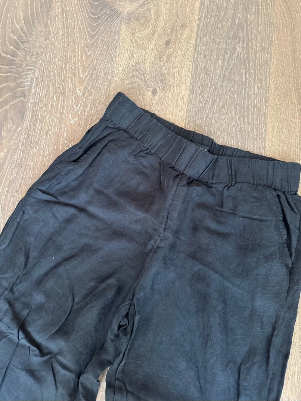 Black Elastic Waist Casual Linen Pants